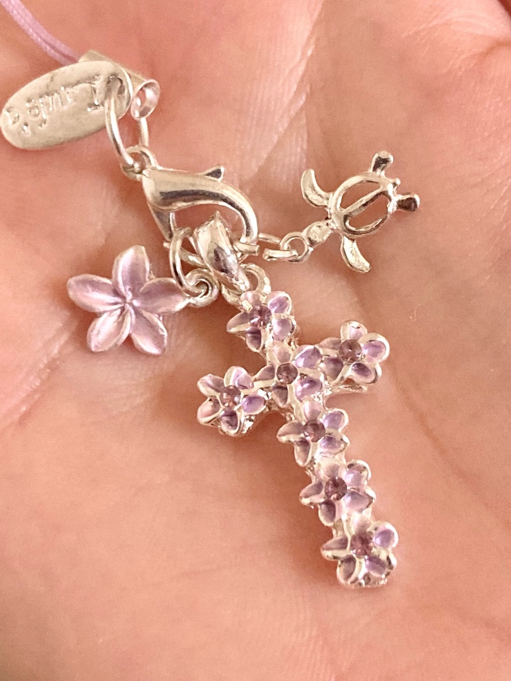 Laule’a Hawaii Floral Cross turtle plumeria phone charm Light Purple NWOT